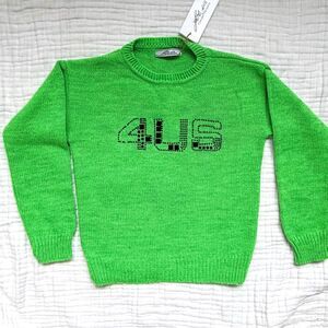 Cesare Paciotti 4US Kids Rhinestone Logo Knit Sweater Green Italy NWT